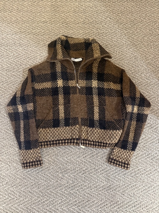 Zara Sweaters - Zara half zip brown plaid sweater S